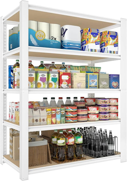 PrimeZone 28" W x 12" D x 59" H Closet Storage Shelves - 5 Tier White Metal Connector Shelving, Adjustable Heavy Duty Garage Shelves, Utility Rack Organizer Shelf for Kitchen Pantry Closet Garage