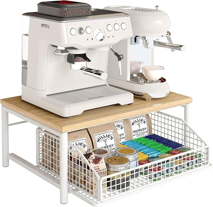 Funecy Coffee Pod Drawer,Coffee Machine Storage Rack,Home Kitchen Counter Coffee Bar Organizer,Storage Basket Drawer (White)