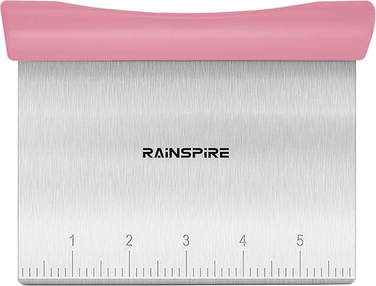 Upgraded 304 Stainless Steel Multi-Purpose Bench Scraper with Measurement Marks, Dishwasher Safe, Dough Cutter for Pizza, Bread and Cookie Dough Vegetable Chopper, Baking Supplies, Pink
