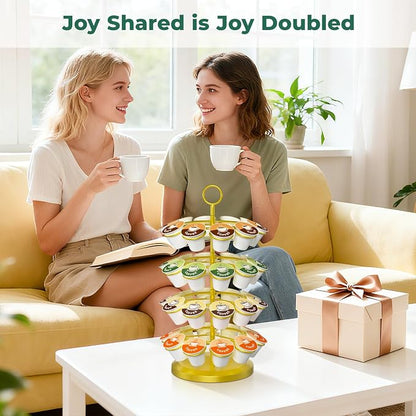 EsLuker.ly K Cup Holder Coffee Pod Organizer Carousel for Counter, Metal Storage Rack Stand for Kitchen, Rotatable 4 Tier Pod Tower Tree for 40 K Cups, Space Saving Meets Elegance, Gold