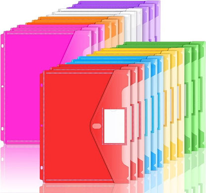 Forvencer Binder Pocket, 24 Pack Super Heavyweight Poly Binder Pocket with Tight Closure, Binder Folders Side Loading, 3 Ring Binder Pocket, Binder Dividers with Pockets, Letter Size, Assorted Colors