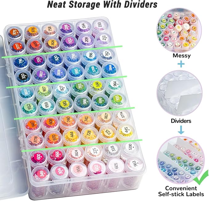 forever young Diamond Painting Storage Containers, 1 Pack 60 Grids Bead Organizer and Diamond Painting Labels, Bead Organizers and Storage for Diamond Art Accessories, Diamond Bead Storage