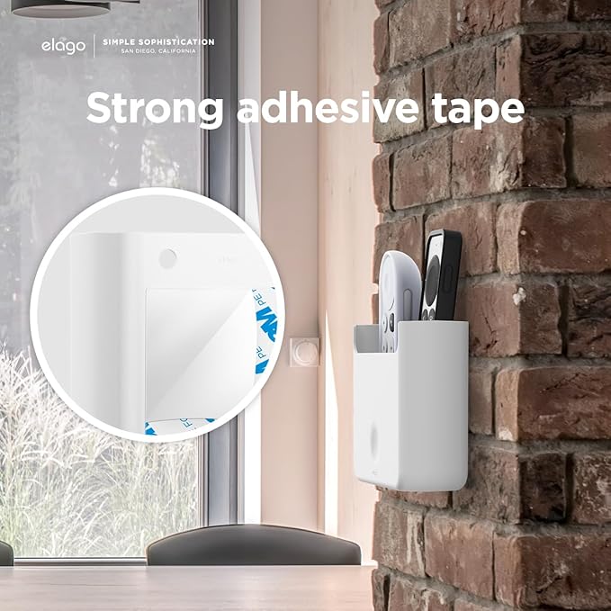 elago Universal Remote Holder Mount Compatible with Apple TV Remote and All Other Remote Controls - Adhesive Tape or Screw Mounting Options, Available Wired Charging [Large] [White]