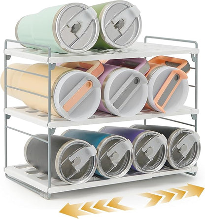 Cirhy 12" Tall 3-Tier Expandable Water Bottle Organizer – Fits 20-40 oz Stanley, Owala, Yeti Tumblers, Shaker Cups & Travel Mugs – Adjustable Storage Rack for Cabinet, Kitchen & Pantry Organization
