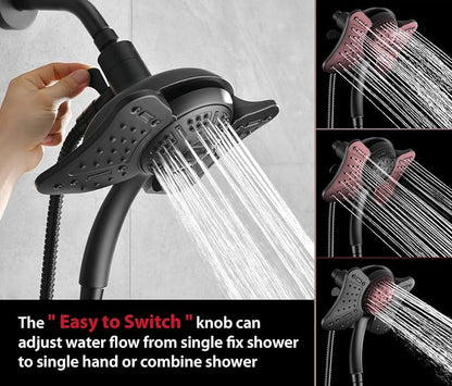 GRICH 1.8GPM Shower Head with Handheld Spray Combo: 2 in 1 Rainfall Shower Heads high pressure & Handheld Shower Head, 9 Spray Modes/Settings Detachable Shower Head with 60 Inch Hose, Black