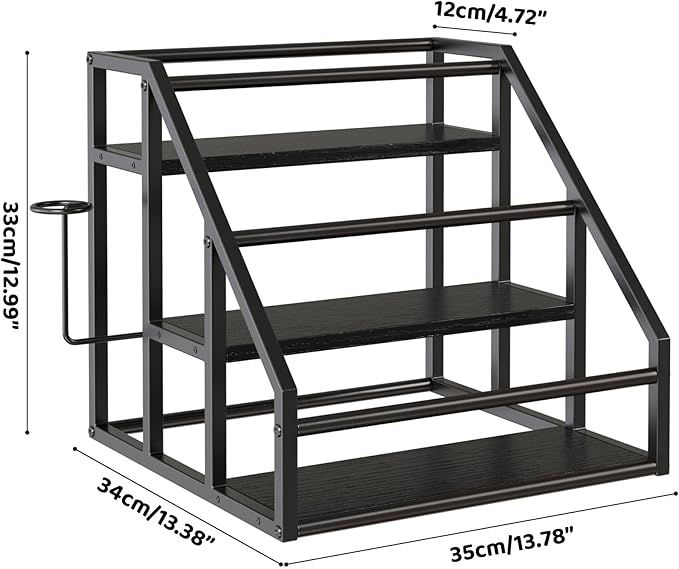 Coffee Syrup Rack Organizer, 3 Tier Countertop Storage Shelves, Kitchen Storage, 12 Syrup Bottle Stand Holder for Wine, Liquor, Kitchen Coffee Station Organizer Rack, 13.8"x13.4"x13.0",Black