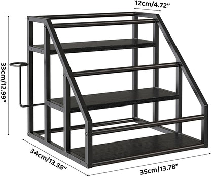 Coffee Syrup Rack Organizer, 3 Tier Countertop Storage Shelves, Kitchen Storage, 12 Syrup Bottle Stand Holder for Wine, Liquor, Kitchen Coffee Station Organizer Rack, 13.8"x13.4"x13.0",Black