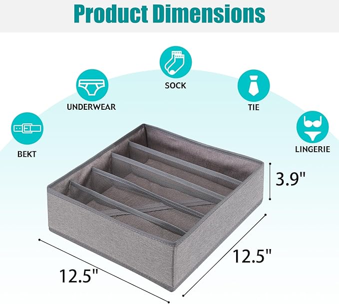 Drawer under Cabinet Clothes Organizer 5 Cell Foldable Storage Cubes Underwear Drawer Organizer Dividers Storage Boxes for Bra, Underwear（Grey 1）