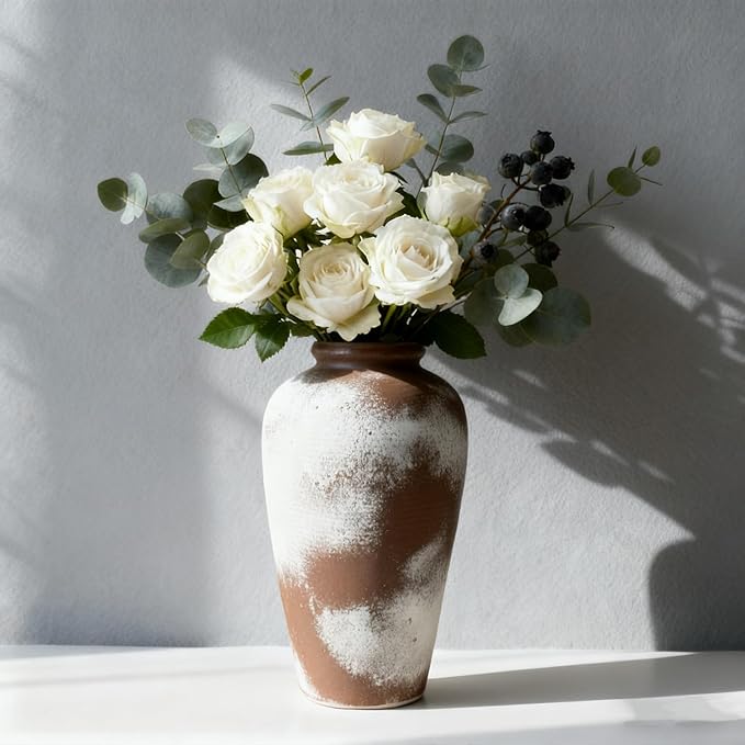 NEBRYX Large Ceramic Vase, 11 inch Minimalist Vase for Home Decor, Handmade Farmhouse Flower Vase for Table Centerpiece, Wedding, Living Room, Kitchen Decoration, Shelf Decor (Rust)
