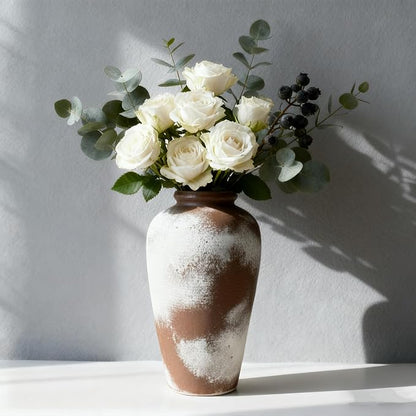 NEBRYX Large Ceramic Vase, 11 inch Minimalist Vase for Home Decor, Handmade Farmhouse Flower Vase for Table Centerpiece, Wedding, Living Room, Kitchen Decoration, Shelf Decor (Rust)