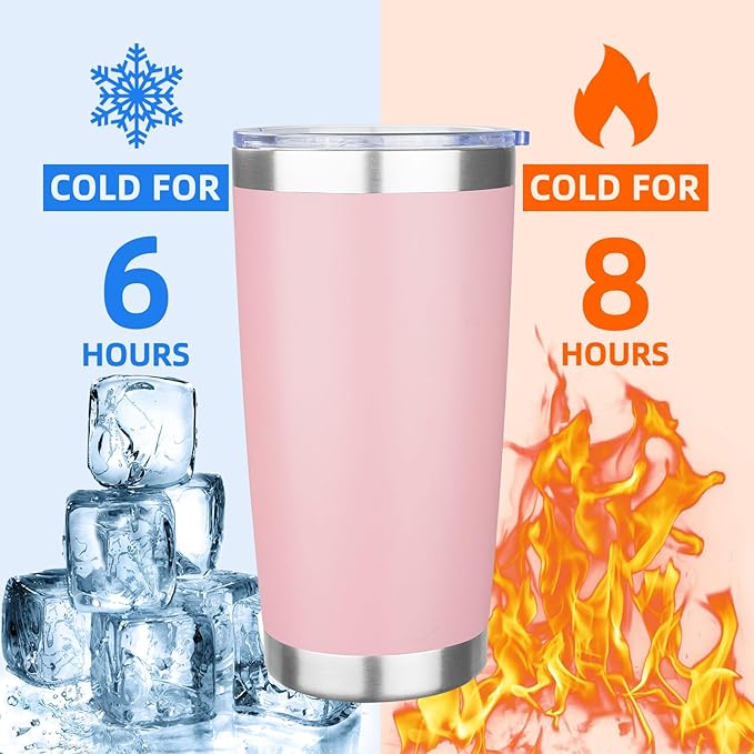 20oz Tumbler with Lid Stainless Steel Insulated Tumblers Travel Coffee Tumbler Bulk Double Wall Vacuum Insulated Water Cup Christmas Gifts for Women Men Her Him Home Office (Pink, 4pack)