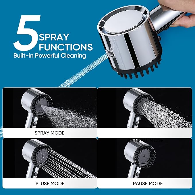 Cobbe Filtered Shower Head with Handheld, 5 Spray Mode Showerhead with Filters, Built-in Power Wash for Hard Water - Remove Chlorine - Reduces Dry Itchy Skin, Chrome