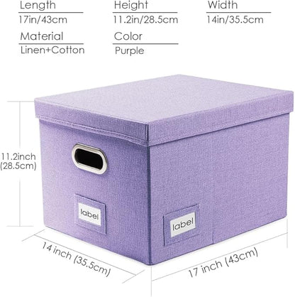 PRANDOM File Organizer Box - Set of 1 Collapsible Decorative Linen Filing Storage Hanging File Folders with Lids Office Cabinet Letter/Legal Purple (17x14x11.2 inch)