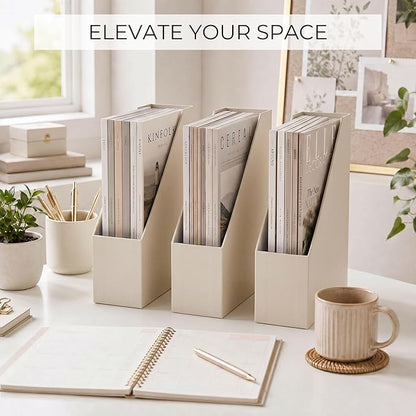 Beautiful Magazine Holder Set of 3 - Sturdy File Holder to Organize Your Desk Or Shelves - The Perfect Office Storage to Effortlessly Organize Your Paperwork/Files, Magazines, Books Or Binders