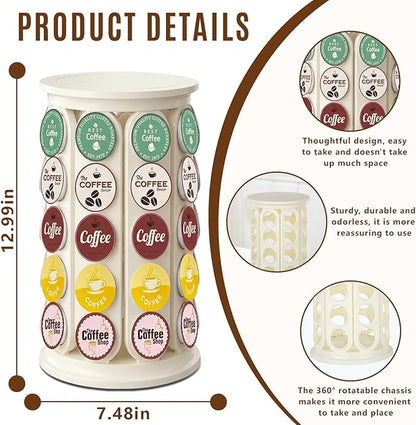 K Cup Holder, Coffee Pod Storage Carousel Holder Organizer Compatible with 40 Keurig K-Cup Pods, Home or Office Kitchen Counter Organizer(White)