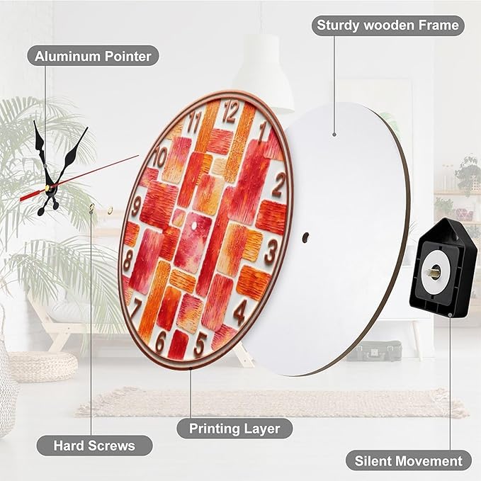 Wall Clock, Abstract Non Ticking Wall Clocks Battery Operated, Copper Wooden Wall Clocks for Kitchen, Living Room, Bedroom, Office, Bathroom Decorative 10 Inch