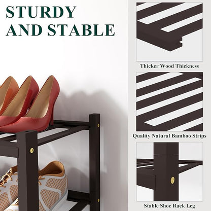 Smiry Small Bamboo Shoe Rack, 6 Tier Free Standing Wooden Shoe Organizer, Stackable Wood Shoe Storage Shelf for Closet, Entryway, 12 Vertical Slats, 2+2+2 Stack Standard Legs, 17.3"x11"x39", Brown