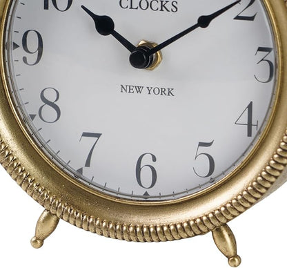 NIKKY HOME Table Clock, Vintage Desk Clock, Gold Table Clocks Non-Ticking Battery Operated Decorative Shelf Clock for Living Room Bedroom Gift Clocks