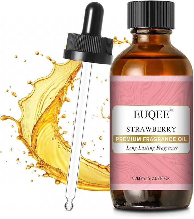 EUQEE 2.02 Fl oz Strawberry Fragrance Oil, Premium Strawberry Essential Oil with Glass Dropper for Diffuser, DIY Soap, Candle Making - 60ML