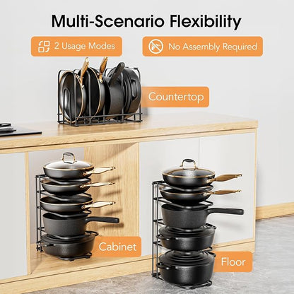 ORDORA Pots and Pans Organizer Rack under Cabinet 13.58" Tall, 5-Tier Pan Organizers inside Cabinet, Space Saving Kitchen Storage Pot Rack for Baking Pan Cast Iron Skillets Cookware - No Assembly