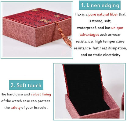 MIAO JIN 6 Pieces Retro style Square Tassel Jewelry Boxes Set Small Travel Gift Organizer, Portable Traditional Bracelet Jewelry Earring Packaging Case for Valentine Day Anniversary Birthday Gift