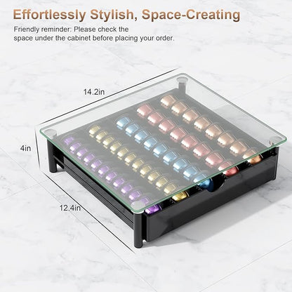 gianotter Crystal Tempered Glass Vertuo Pod Holder Drawer, Compatible with Nespresso Vertuo Capsules, Compatible with 40 Large or 60 Small Nespresso Capsule Organizer (transparent)