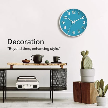 Roymnie Wall Clock, 10 Inch Silent Wall Clocks Battery Operated-Modern Non Ticking Analog Clock Decorative for Kitchen Bedroom Office Bathroom(Blue)