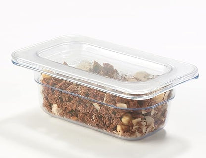 CURTA 6 Pack Food Pan Lids, 1/9 Size Polycarbonate Cover with Handle, Plastic Clear