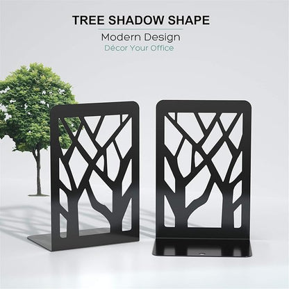 MaxGear Book Ends Tree Design Modern Bookends for Shelves, Non-Skid Bookend, Heavy Duty Metal Book Stopper for Books/DVDs, Decorative CD Holder & Video Game Organizer, 7 x 4.7 x 3.5”, Black