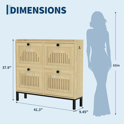 Garvee 4 Flip Drawer Shoe Cabinet with Adjustable Shelves, Hidden Shoe Organizer with Large Capacity, Freestanding Wooden Shoe Rack for Entryway, Hallway, Living Room, Natural