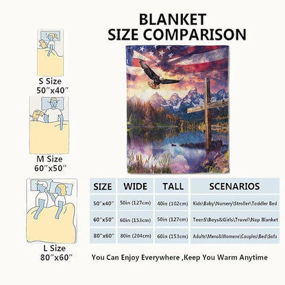 Spirit of Freedom Majestic Eagle Blanket,American Flag Cross Patriotic Throw Blankets,Gifts for Adults,Lightweight Soft Fleece,for Sofa Couch Bed Room Travel,Birthday Christian Decor,40x50in