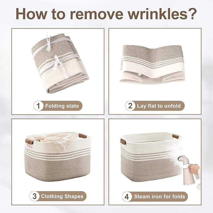 45L Small Laundry Basket for Living Room Storage, Woven Rope Baskets Bin for Blanket, Kids Toy, Gifts, Wicker Hamper for Bedroom Dirty Clothes, 18"x14"x11" White Green