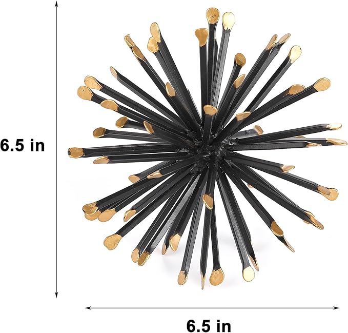 6.5 Inch Starburst Table Decoration, Modern Metal Decorative Spike Tabletop Sculpture Shelf Accents, Black & Gold