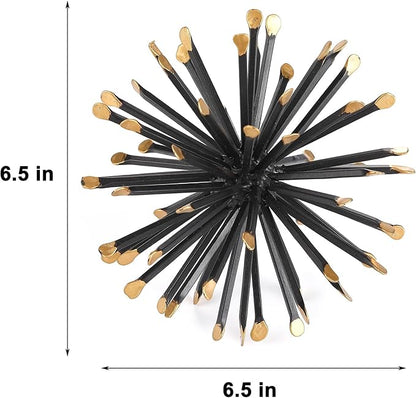 6.5 Inch Starburst Table Decoration, Modern Metal Decorative Spike Tabletop Sculpture Shelf Accents, Black & Gold
