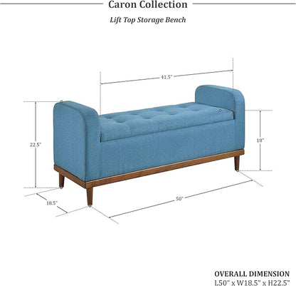 Lexicon Armed Fabric Storage Bench, Button-Tufted Storage Ottoman Bench, Lift-top Bench with Solid Wood Frame and Legs for Hallway, Bedroom End of Bed, Entryway, Living Room, Blue