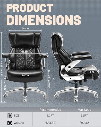 800lbs Executive Chairs with 5D Flip Arms, Heavy Duty Office Chair with Adjustable Lumbar Support, Office Chair for Heavy People, Big and Tall chair with Quiet Rubber Wheel and Extra Wide seat
