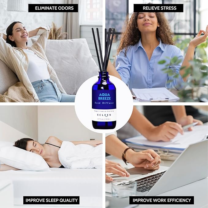 Reed Diffuser Set, Aqua Breeze Scented Oil Diffuser with Sticks, Long-Lasting Home Fragrance Reed Diffusers for Bathroom Office Shelf, Room Fresheners 3.7 Oz