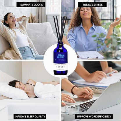 Reed Diffuser Set, Aqua Breeze Scented Oil Diffuser with Sticks, Long-Lasting Home Fragrance Reed Diffusers for Bathroom Office Shelf, Room Fresheners 3.7 Oz