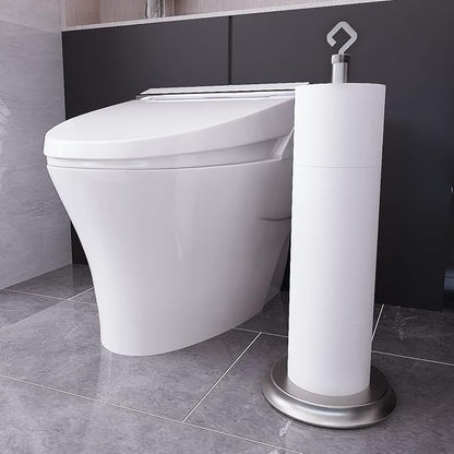 KASUNTO Toilet Paper Holder for Bathroom, Metal Free Standing Toilet Paper Storage with Rustproof, Tissue Paper Roll Stand for Bathroom Accessories (Brushed Nickel)