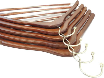 Quality Hangers Wooden Hangers Beautiful Sturdy Suit Curved Hangers Great for Travelers Heavy Duty Coat Hanger with Locking Bar Gold Hooks (5 Pack)