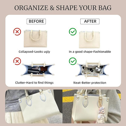 Purse Organizer Insert, Satin Tote Bag Organizer with 8 Sizes, Handbag Dividers for Inside Purse, Compatible with Longchamp, Neverful, 25C Hobo and More Bags（X-Large,Craie）