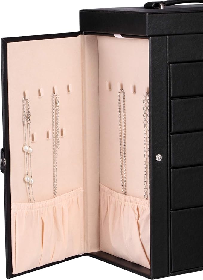 Homde 2 in 1 Huge Jewelry Box/Organizer/Case Faux Leather with Small Travel Case - Gift for Girls or Women (Black)