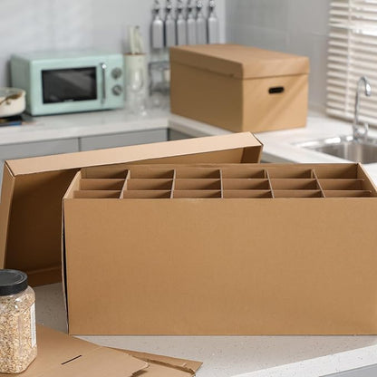 4 Pack Wine Glass Moving Boxes Kitchen Moving Boxes with Handle Kitchen Kit with Lid for Dish Glassware (Brown,24 x 12 x 11 Inches)