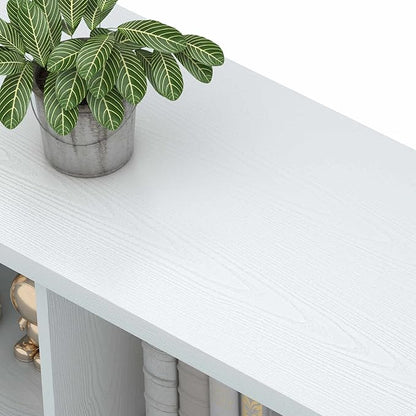 FATORRI 6 Cube Storage Organizer with Shelf, 47 Inch Long Horizontal Bookshelf, Wood and Metal Cube Bookcase, Low Book Shelf for Living Room, Home Office (White Oak)