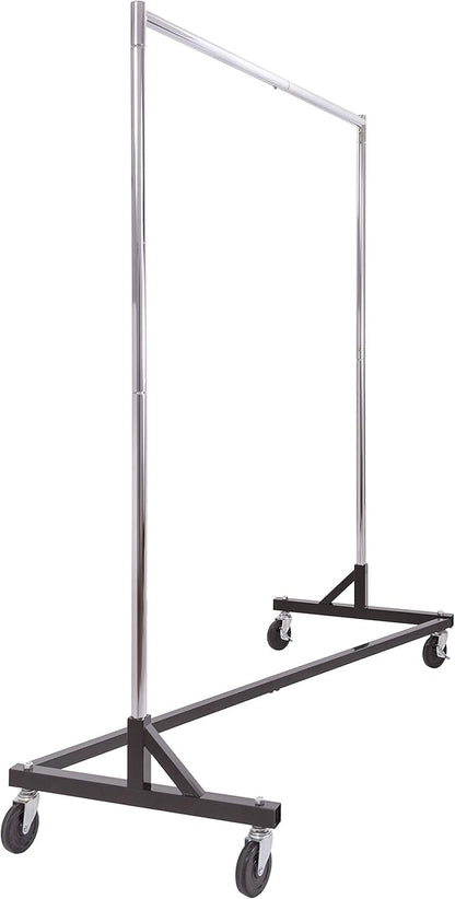 Commercial Garment Rack (Z Rack) - Rolling Clothes Rack, Z Rack With KD Construction With Durable Square Tubing, Commercial Grade Clothing Rack, Heavy Duty Chrome Commercial Garment Rack