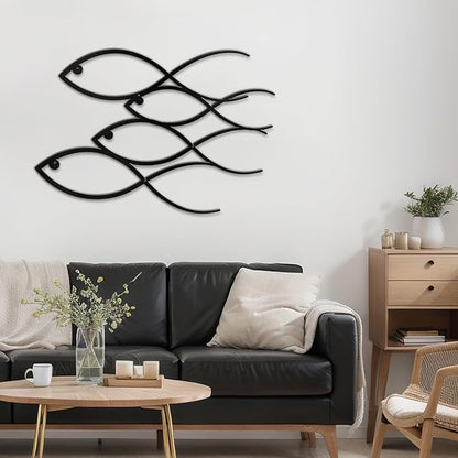 SIGNLEADER Metal Wall Art Decor Fish Minimalist Modern Abstract Wall Sculpture Hangings Home Decoration for Living Room, Bedroom, Bathroom, Kitchen, Outdoor - 18" Black