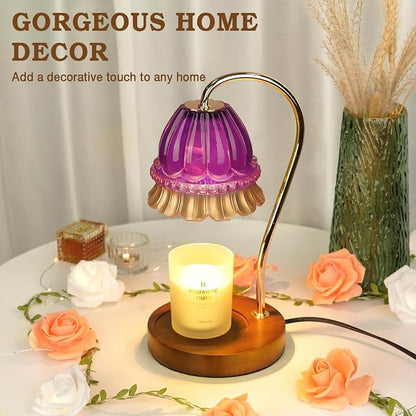 Funistree Flower Candle Warmer Lamp with Timer, Dimmable Candle Lamp Warmer, Christmas Birthday Gifts for Women Mom Her, Housewarming Home Decor, Lotus Wax Warmer for Yankee Candles - Purple Flower