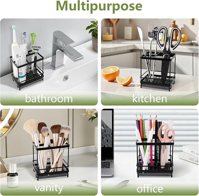 Carbon Steel Toothbrush Holders for Bathrooms, 5 Slots Kids Electric Tooth Brush and Toothpaste Organizer for Countertop, Shower, Vanity, Black