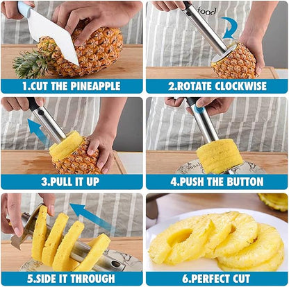 Pineapple Corer and Slicer Tool, Stainless Steel Pineapple Core Remover Tool,Stainless Steel Pineapple Cutter for Home Kitchen with Sharp Blade for Diced Fruit Rings