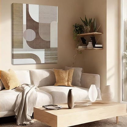 ZENPEE Neutral Beige/Taupe Geometric Wall Art, Minimalist Abstract Canvas Print, Framed & Ready to Hang, Modern Decor for Living Room and Bedroom, 32 x 24 Inches